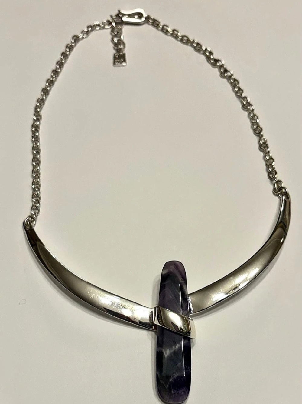 Silver & Purple Pendant Necklace Like New
